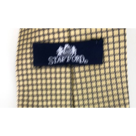 Stafford Tan & Blue Geometric Print 100% Silk Mens Tie Necktie - Picture 6 of 6